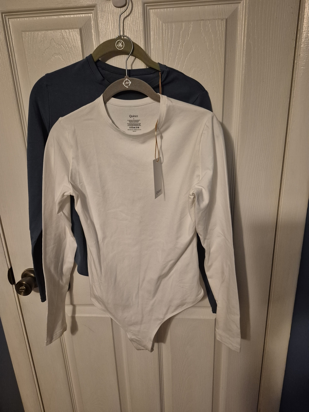Bundle Of 2 Quince Long Sleeve Bodysuits in White And Blue